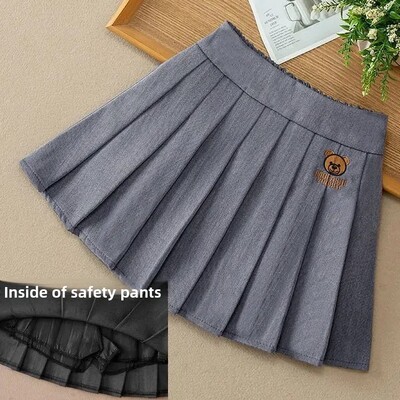 Mergaičių rudens žiemos JK trumpas sijonas „Navy Academy“ stiliaus klostuotas animacinis vilnos pusilgis sijonas, madingas, universalus mažoms mergaitėms