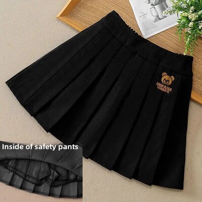 Mergaičių rudens žiemos JK trumpas sijonas „Navy Academy“ stiliaus klostuotas animacinis vilnos pusilgis sijonas, madingas, universalus mažoms mergaitėms