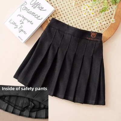 Mergaičių rudens žiemos JK trumpas sijonas „Navy Academy“ stiliaus klostuotas animacinis vilnos pusilgis sijonas, madingas, universalus mažoms mergaitėms