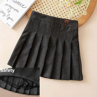 Mergaičių rudens žiemos JK trumpas sijonas „Navy Academy“ stiliaus klostuotas animacinis vilnos pusilgis sijonas, madingas, universalus mažoms mergaitėms