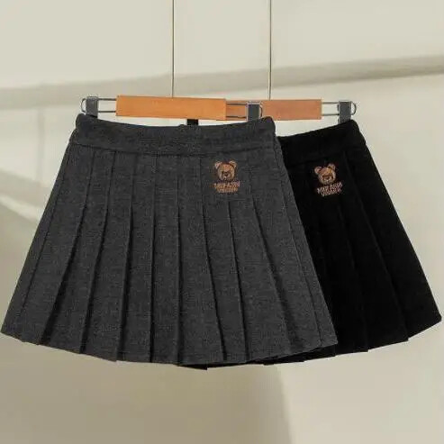 Mergaičių rudens žiemos JK trumpas sijonas „Navy Academy“ stiliaus klostuotas animacinis vilnos pusilgis sijonas, madingas, universalus mažoms mergaitėms