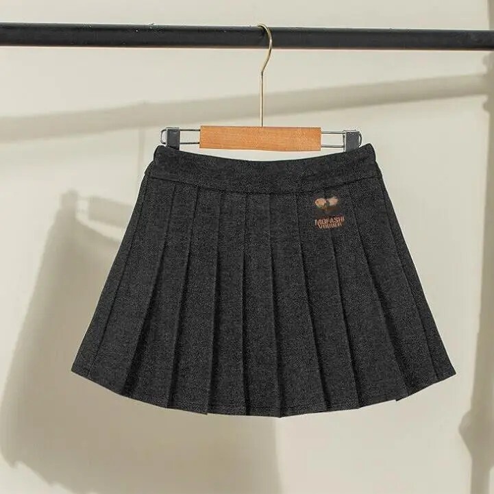 Mergaičių rudens žiemos JK trumpas sijonas „Navy Academy“ stiliaus klostuotas animacinis vilnos pusilgis sijonas, madingas, universalus mažoms mergaitėms