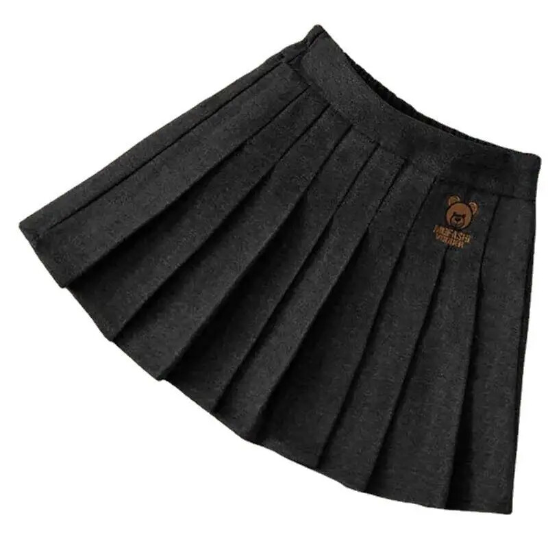 Mergaičių rudens žiemos JK trumpas sijonas „Navy Academy“ stiliaus klostuotas animacinis vilnos pusilgis sijonas, madingas, universalus mažoms mergaitėms