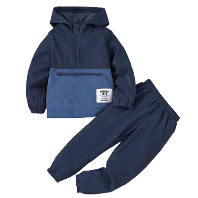 2 DB menő sportruhák színes blokk hosszú ujjú kapucnis felső+nadrág őszi-téli gyerek fiúruha szett gyerekeknek Fiú 4-7 éves korig