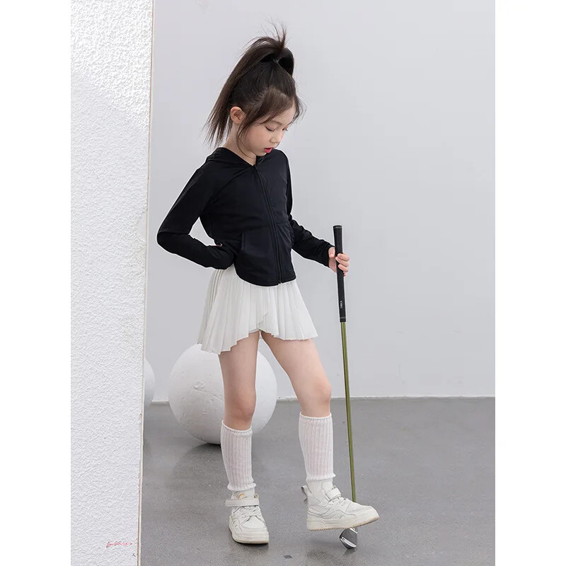 Meiteņu sporta īsie svārki, 2024. gada pavasaris un vasara, jauni bērnu tenisa pussvārki bērniem, moderni kroku masīvi svārki