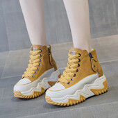 Europska i američka sportska obuća s debelim đonom Proljeće 2024. Nove višenamjenske kožne gornje cipele za povećanje tate za žene Trafza