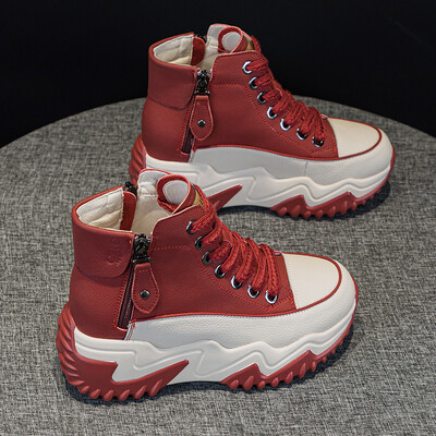 Europska i američka sportska obuća s debelim đonom Proljeće 2024. Nove višenamjenske kožne gornje cipele za povećanje tate za žene Trafza