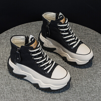 Europska i američka sportska obuća s debelim đonom Proljeće 2024. Nove višenamjenske kožne gornje cipele za povećanje tate za žene Trafza