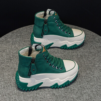 Europska i američka sportska obuća s debelim đonom Proljeće 2024. Nove višenamjenske kožne gornje cipele za povećanje tate za žene Trafza