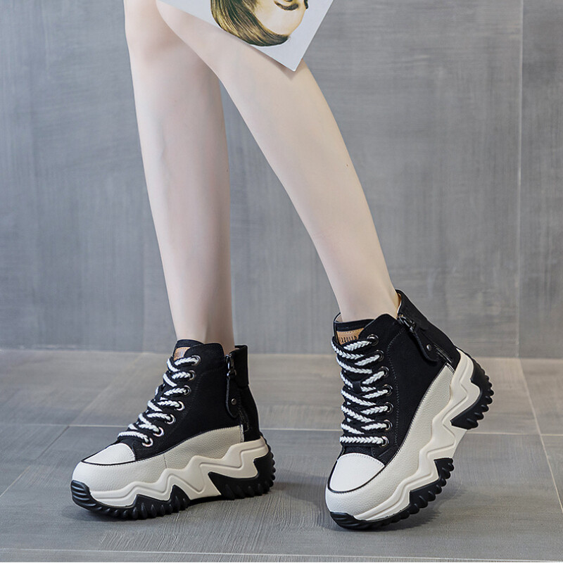 Europska i američka sportska obuća s debelim đonom Proljeće 2024. Nove višenamjenske kožne gornje cipele za povećanje tate za žene Trafza