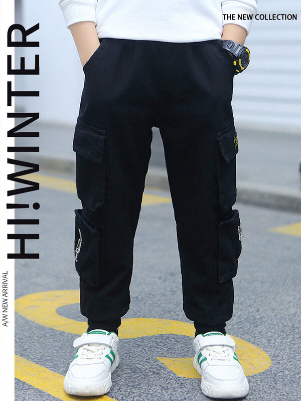 Fiúk kültéri sport pamut divat zsebnadrág tavaszi ősz gyerekek jó nadrágok tizenéves elasztikus derékalkalmi nadrág 3-12 éves korig