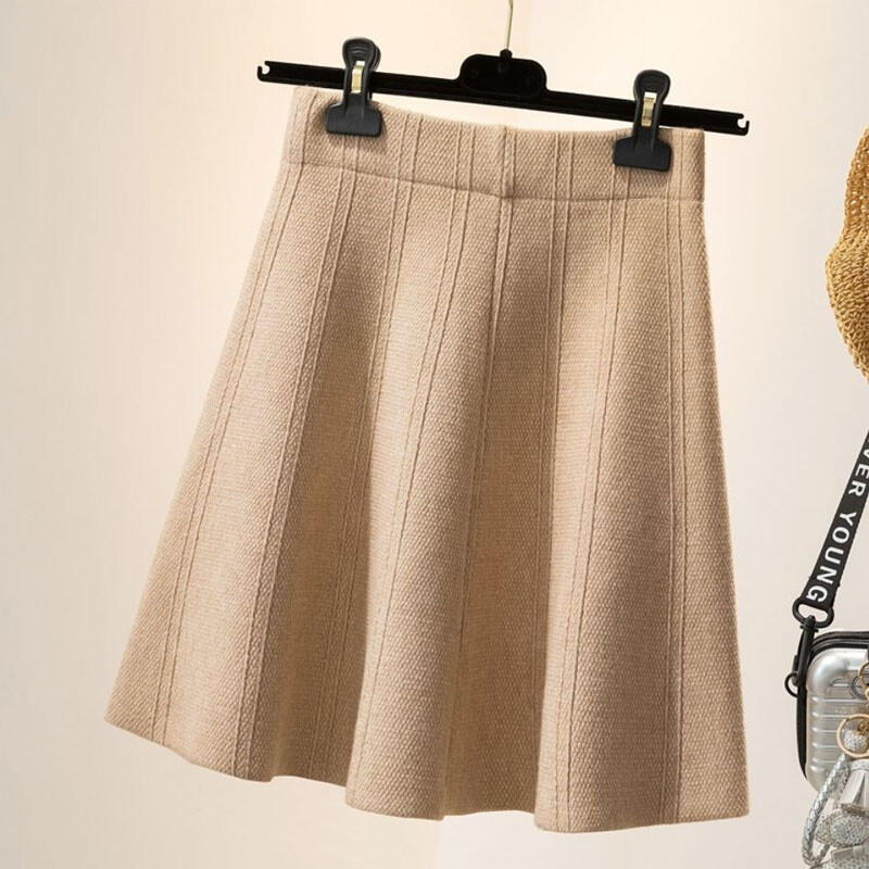 Modes sieviešu vienkrāsains mini trikotāžas svārki rudens ziemas sieviešu apģērbi korejiešu vienkāršība elastīgi svārki ar augstu vidukli A-līnijas