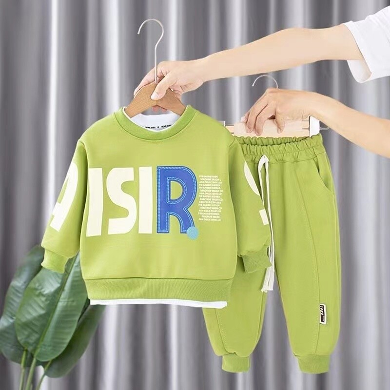 Jauns rudens zīdaiņu meiteņu apģērbs bērnu zēnu ikdienas burtu krekls ar garām piedurknēm bikses 2 gab./komplekti Mazu bērnu apģērbi, bērnu treniņtērpi