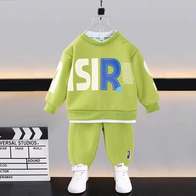 Jauns rudens zīdaiņu meiteņu apģērbs bērnu zēnu ikdienas burtu krekls ar garām piedurknēm bikses 2 gab./komplekti Mazu bērnu apģērbi, bērnu treniņtērpi