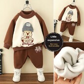 2023. gada jauns bērnu uzvalks, divdaļīgs komplekts ar vilnas oderi, biezāka multfilma ikdienas bikses zēniem, meitenēm, rudens ziema