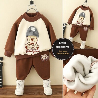 2023. gada jauns bērnu uzvalks, divdaļīgs komplekts ar vilnas oderi, biezāka multfilma ikdienas bikses zēniem, meitenēm, rudens ziema