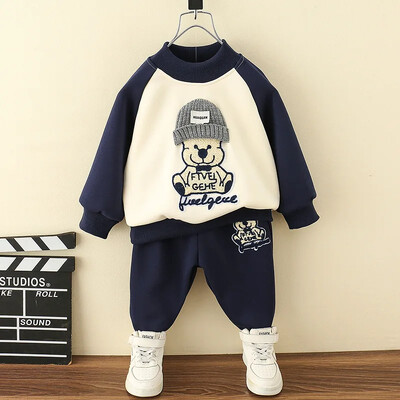 2023. gada jauns bērnu uzvalks, divdaļīgs komplekts ar vilnas oderi, biezāka multfilma ikdienas bikses zēniem, meitenēm, rudens ziema