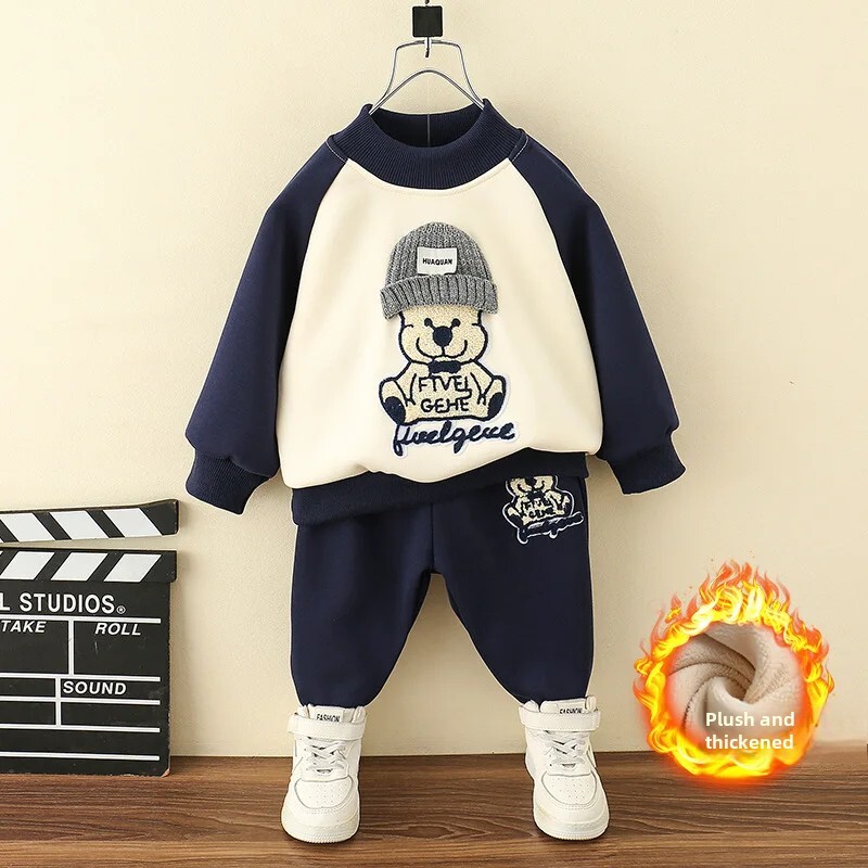 2023. gada jauns bērnu uzvalks, divdaļīgs komplekts ar vilnas oderi, biezāka multfilma ikdienas bikses zēniem, meitenēm, rudens ziema