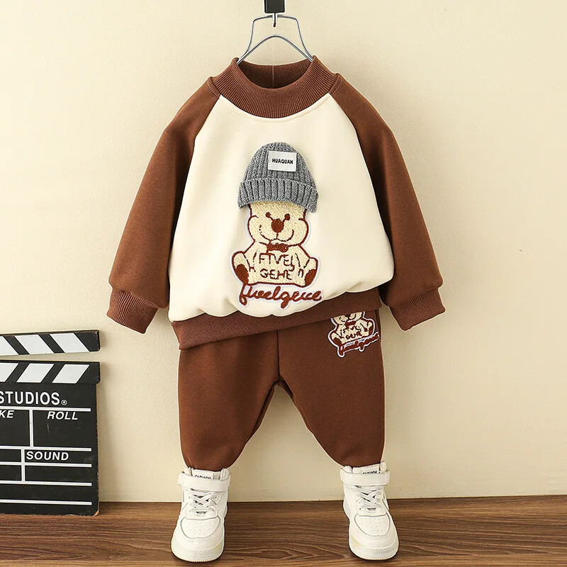 2023. gada jauns bērnu uzvalks, divdaļīgs komplekts ar vilnas oderi, biezāka multfilma ikdienas bikses zēniem, meitenēm, rudens ziema