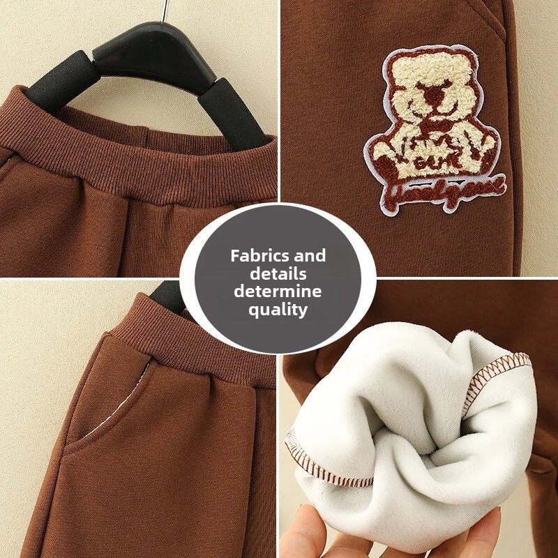 2023. gada jauns bērnu uzvalks, divdaļīgs komplekts ar vilnas oderi, biezāka multfilma ikdienas bikses zēniem, meitenēm, rudens ziema