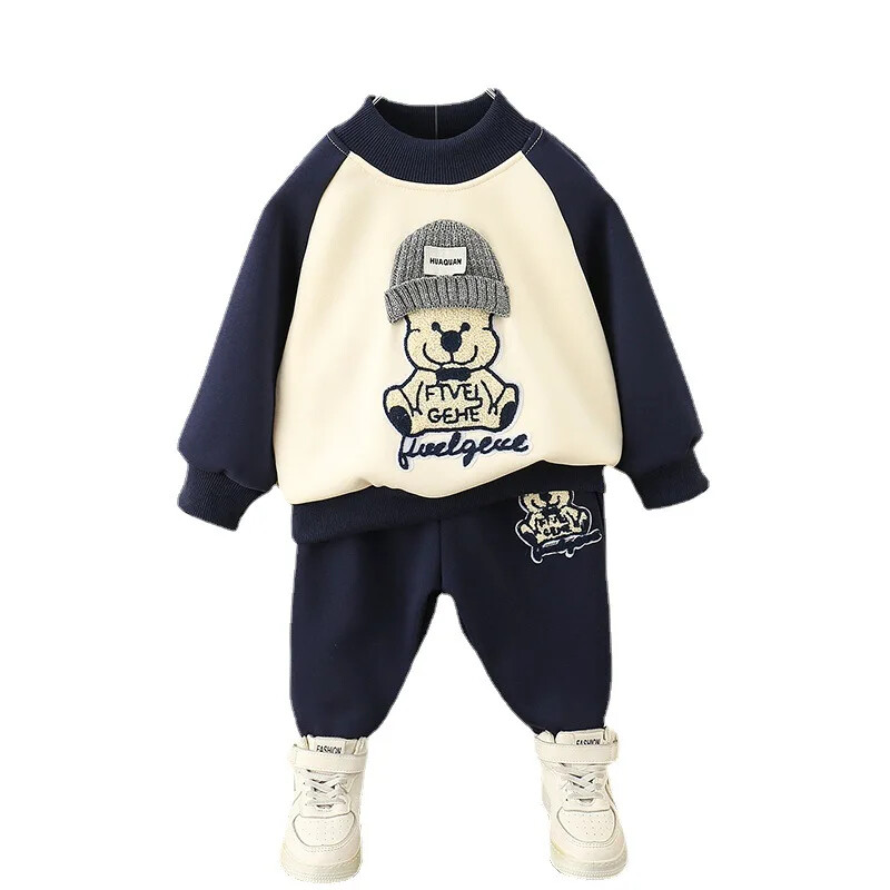 2023. gada jauns bērnu uzvalks, divdaļīgs komplekts ar vilnas oderi, biezāka multfilma ikdienas bikses zēniem, meitenēm, rudens ziema