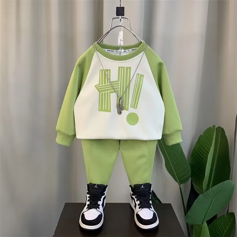 Gyerekkészlet 2023, új tavaszi és őszi fiúk alkalmi pulóver, 2 részes szett, szép gyermek sportruházati készlethez