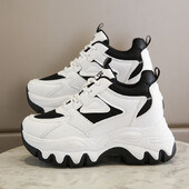 Sieviešu jauktas krāsas platformas kedas ar šņorēm, elpojošs, vulkanizējošs sieta apavi Sieviešu sporta apavi ar biezu apakšu, neslīdoši