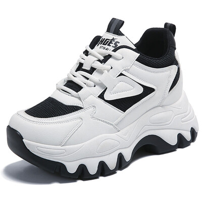 Sieviešu jauktas krāsas platformas kedas ar šņorēm, elpojošs, vulkanizējošs sieta apavi Sieviešu sporta apavi ar biezu apakšu, neslīdoši