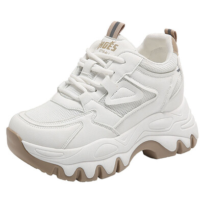 Sieviešu jauktas krāsas platformas kedas ar šņorēm, elpojošs, vulkanizējošs sieta apavi Sieviešu sporta apavi ar biezu apakšu, neslīdoši