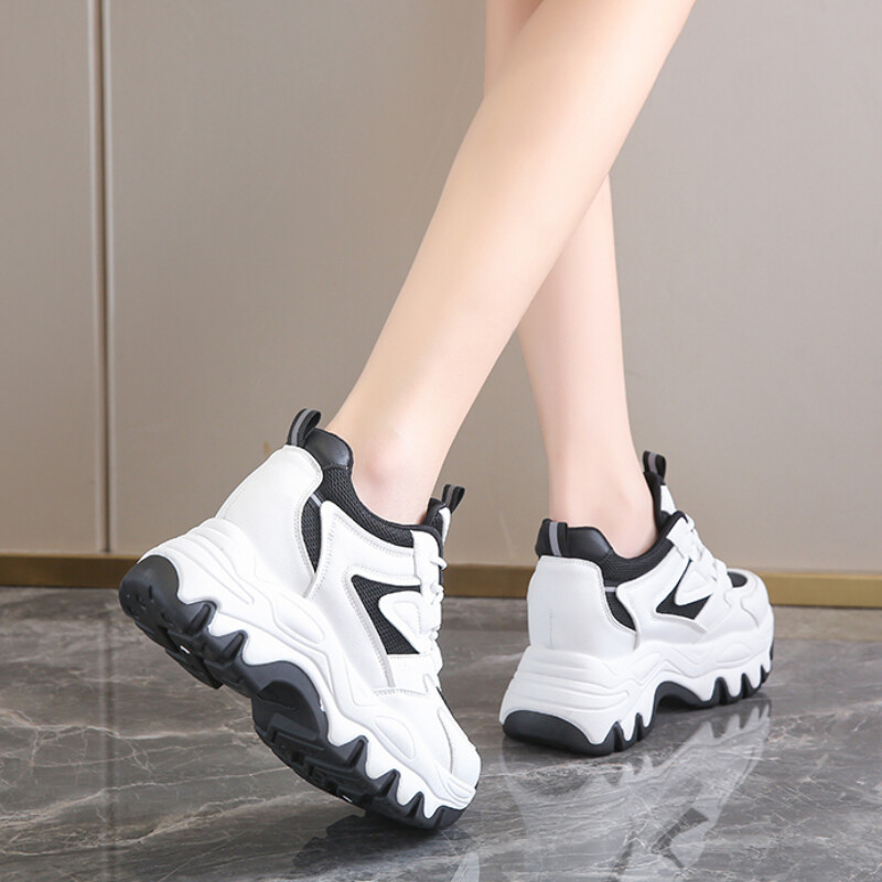 Sieviešu jauktas krāsas platformas kedas ar šņorēm, elpojošs, vulkanizējošs sieta apavi Sieviešu sporta apavi ar biezu apakšu, neslīdoši