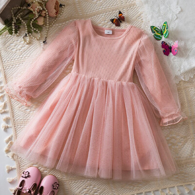 Kleita meitenēm Ziemassvētku ballītei Kleita garām piedurknēm Pavasaris Rudens Meitenes Rozā princešu kleitas Adīta ziemas blūze Bērnu meitene