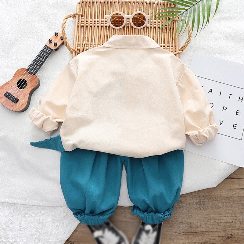 Drabužių rinkinys vaikams kūdikiui berniukui rudens siuvinėtas dinozauras mažiems berniukams 2 vnt. Drabužiai Atvarteliai Medvilninis megztinis + kelnių kostiumai