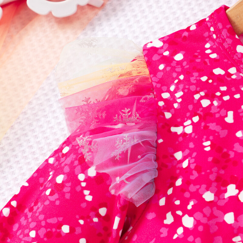 Κοριτσίστικο φόρεμα με στάμπα από διχτυωτό μακρυμάνικο