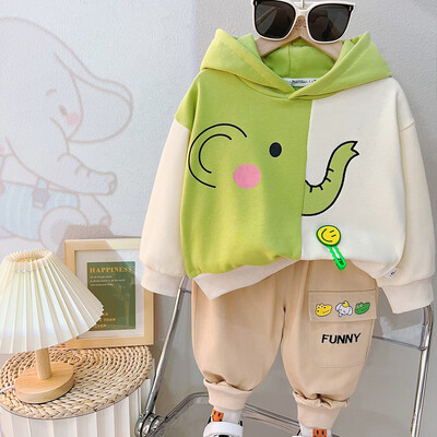 Jauni mazuļu zēni pavasara rudens modes karikatūra Dzīvnieku savārstījums ar kapuci Džemperis ar biksēm Bērnu ikdienas apģērbu komplekti