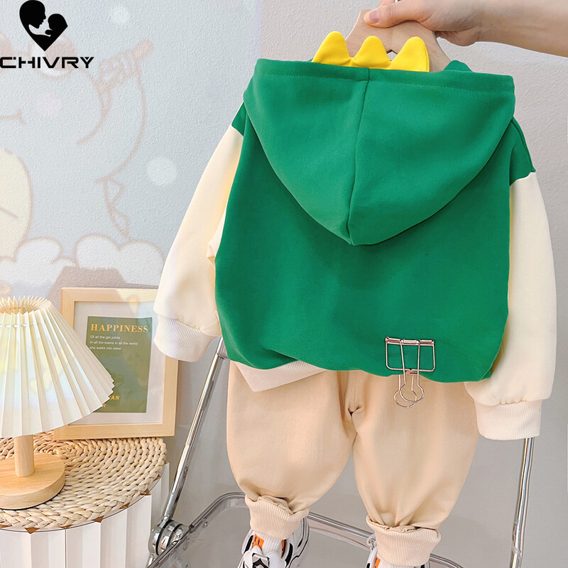 Jauni mazuļu zēni pavasara rudens modes karikatūra Dzīvnieku savārstījums ar kapuci Džemperis ar biksēm Bērnu ikdienas apģērbu komplekti