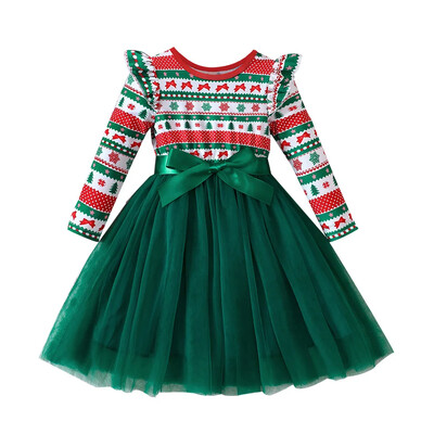 Prowow 3-7Y Vaikiškos kalėdinės suknelės mergaitėms Red Deers spausdinta suknelė su diržu Naujųjų metų kostiumas vaikams Kalėdiniai drabužiai 2025 m.