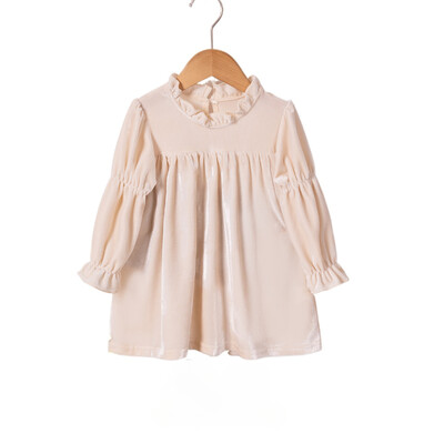 Παιδικό μακρυμάνικο βελούδινο φόρεμα φθινοπώρου 2024 Κομψό γλυκό μονόχρωμο φόρεμα μέχρι το γόνατο για νήπια κορίτσια