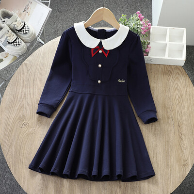 Mergaičių suknelė vaikams Kostiumas Pavasarinis languotas Preppy Ilgomis rankovėmis Paaugliams Mokyklos Vaikų Drabužiai Vestidos 6 7 8 9 10 12 14 metų