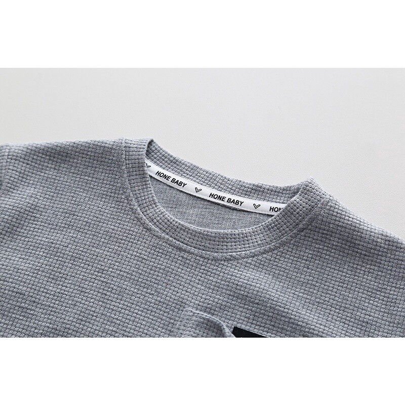 Pavasario rudens vaikiški rūbai kūdikiams berniukams medvilniniai kieto vafliniai megztiniai + kelnės 2 vnt. rinkinys Mažiukų madingi kostiumai Vaikiški sportiniai kostiumai