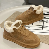 Zimske ženske pamučne cipele s platformom koja održavaju toplinu, modne niske tenisice na vezanje za žene, ležerne aktivnosti na otvorenom i čizme za snijeg od baršuna