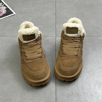 Zimske ženske pamučne cipele s platformom koja održavaju toplinu, modne niske tenisice na vezanje za žene, ležerne aktivnosti na otvorenom i čizme za snijeg od baršuna