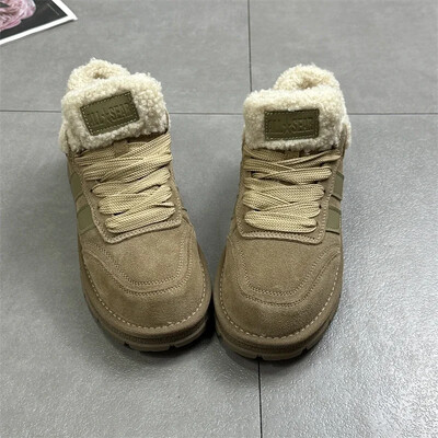 Zimske ženske pamučne cipele s platformom koja održavaju toplinu, modne niske tenisice na vezanje za žene, ležerne aktivnosti na otvorenom i čizme za snijeg od baršuna