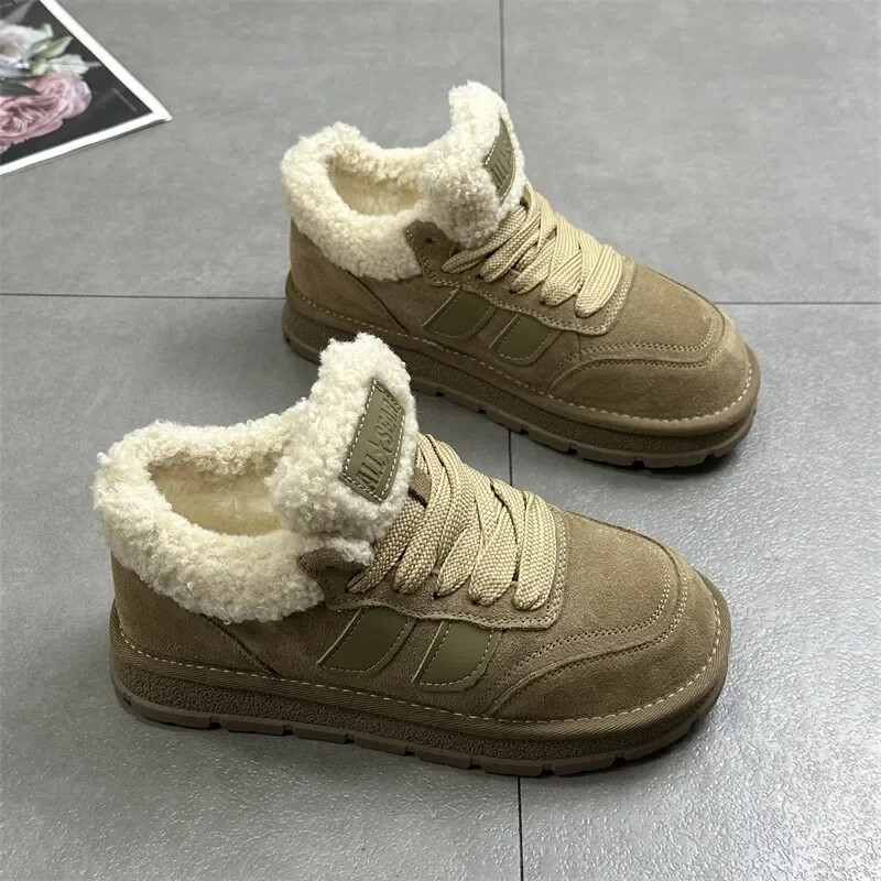 Zimske ženske pamučne cipele s platformom koja održavaju toplinu, modne niske tenisice na vezanje za žene, ležerne aktivnosti na otvorenom i čizme za snijeg od baršuna