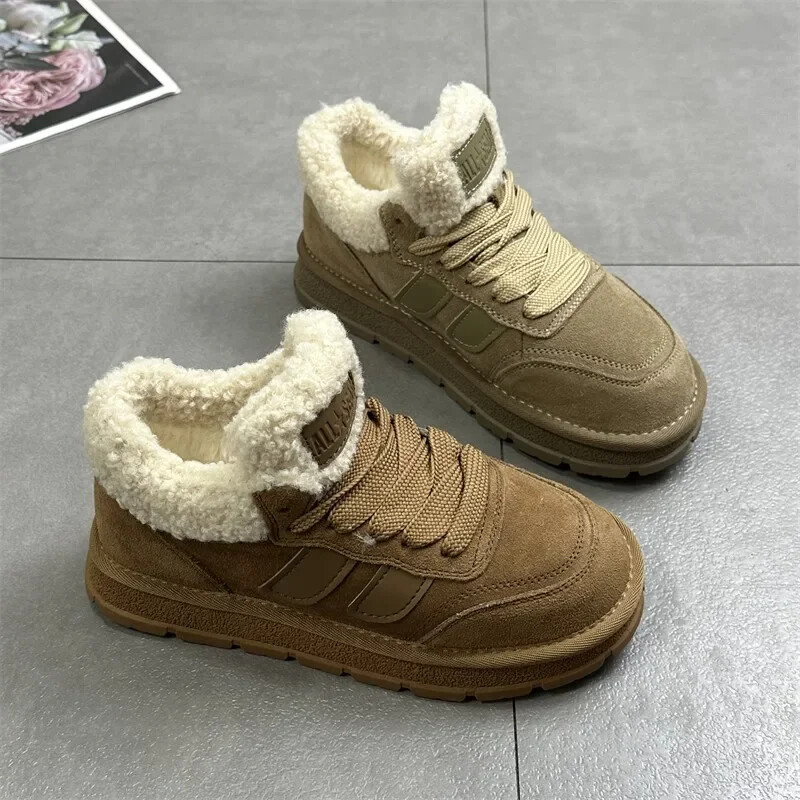 Zimske ženske pamučne cipele s platformom koja održavaju toplinu, modne niske tenisice na vezanje za žene, ležerne aktivnosti na otvorenom i čizme za snijeg od baršuna