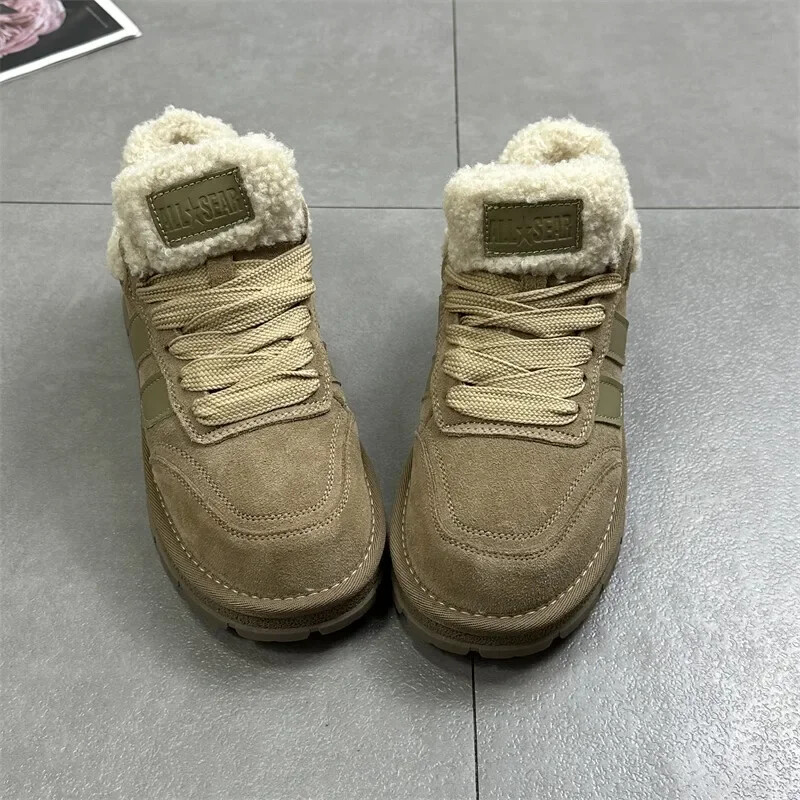 Zimske ženske pamučne cipele s platformom koja održavaju toplinu, modne niske tenisice na vezanje za žene, ležerne aktivnosti na otvorenom i čizme za snijeg od baršuna