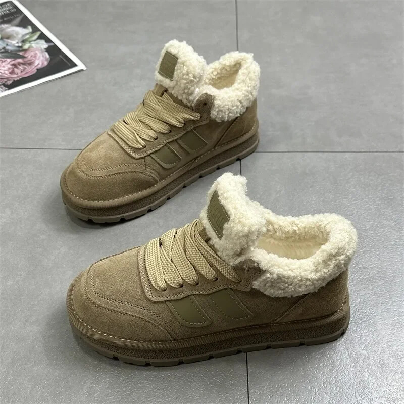 Zimske ženske pamučne cipele s platformom koja održavaju toplinu, modne niske tenisice na vezanje za žene, ležerne aktivnosti na otvorenom i čizme za snijeg od baršuna