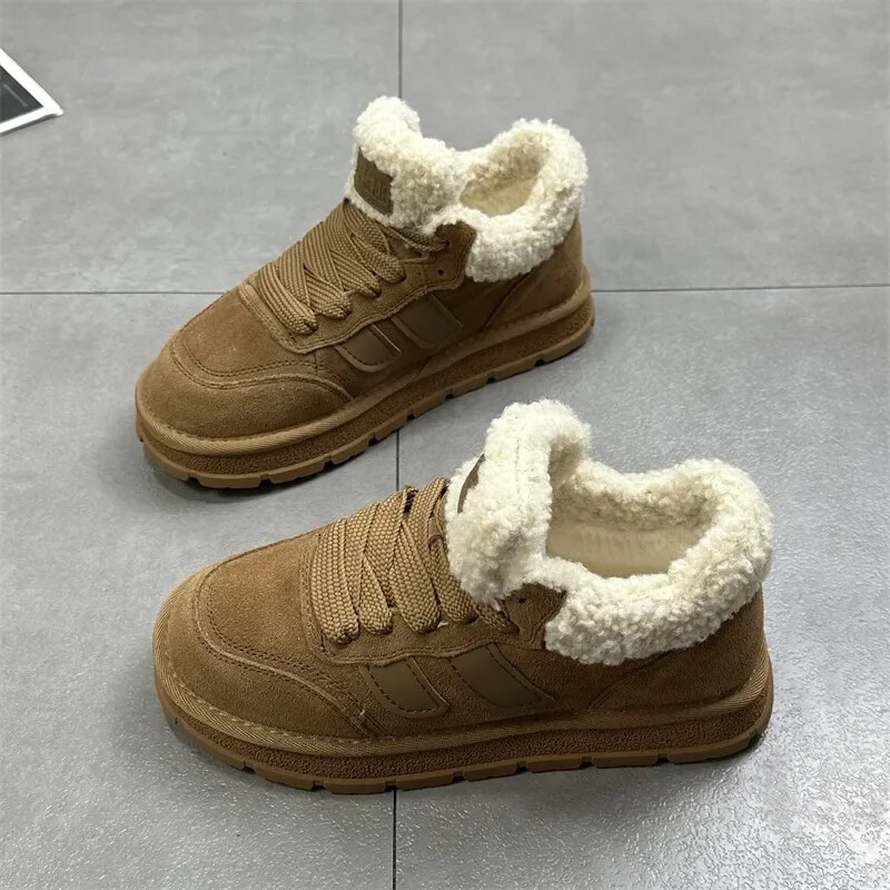 Zimske ženske pamučne cipele s platformom koja održavaju toplinu, modne niske tenisice na vezanje za žene, ležerne aktivnosti na otvorenom i čizme za snijeg od baršuna