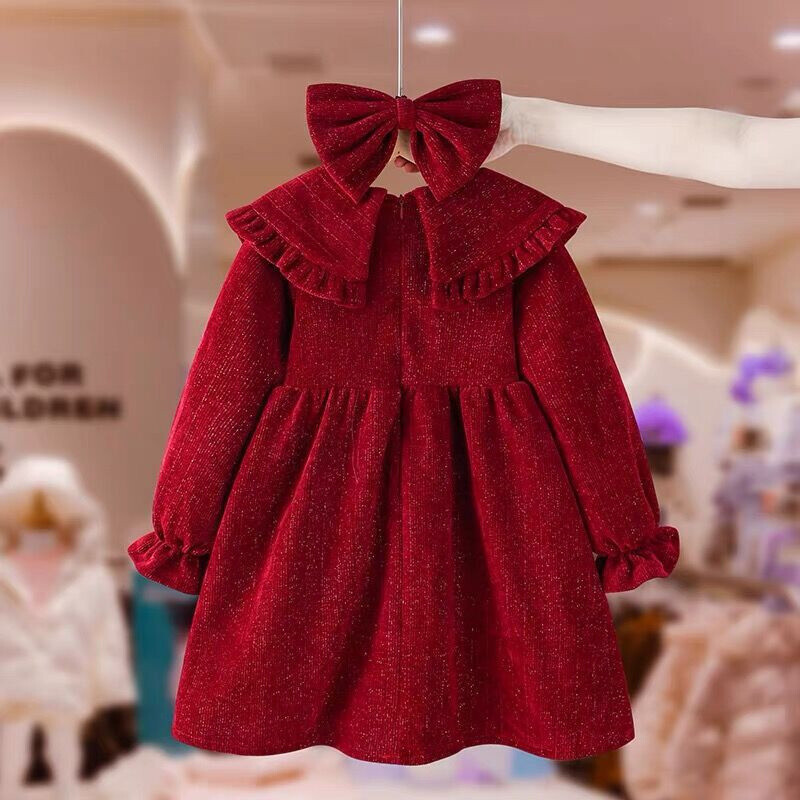 Φόρεμα για κορίτσι Παιδικό Βραδινό φόρεμα γενεθλίων για μωρά 2023 Ρετρό χειμερινό φθινόπωρο βαμβακερό σε μέγεθος λουλούδι Κοριτσάκι Παιδικά ρούχα