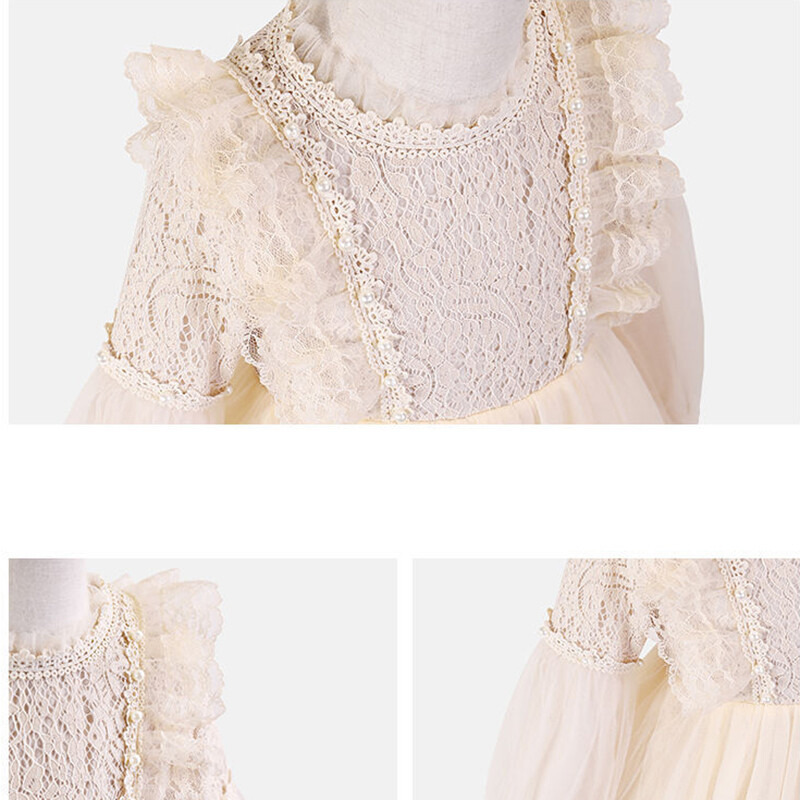 Pavasaris Rudens Bērni Meiteņu Kleitas Laternas Piedurknes Mežģīnes Princeses Kleita Pērle Salda O veida kakla Tīkla ballīte Bērnu Apģērbs Vestidos