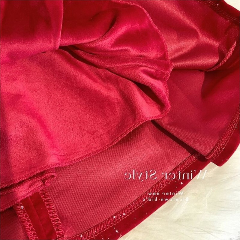 2023 m. mergaičių graži raudona žieminė suknelė Aksominė šilta elegantiška karoliukais papuošta gimtadienio princesės suknelės vaikams vaikiški drabužiai